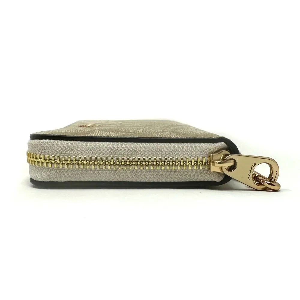 Coach Long Zip Around Wallet in Signature Canvas Light Khaki Chalk White C4452